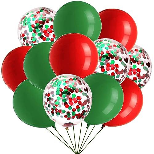 Christmas Latex Balloons Red Green Balloons Confetti Latex Balloon for Christmas Themed Party Decoration Supplies Birthday Decoration Decor Ballons Arch Kits Party Balloon Set 12pcs