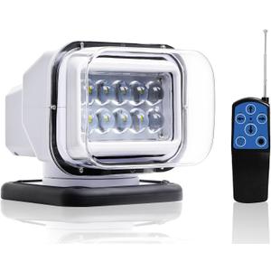 Remote LED Spot Light for Trucks, Auto-Reset 360 Rotating Waterproof Marine Spotlight for Boat, Magnetic Search light for Truck (12V-24V LED White)