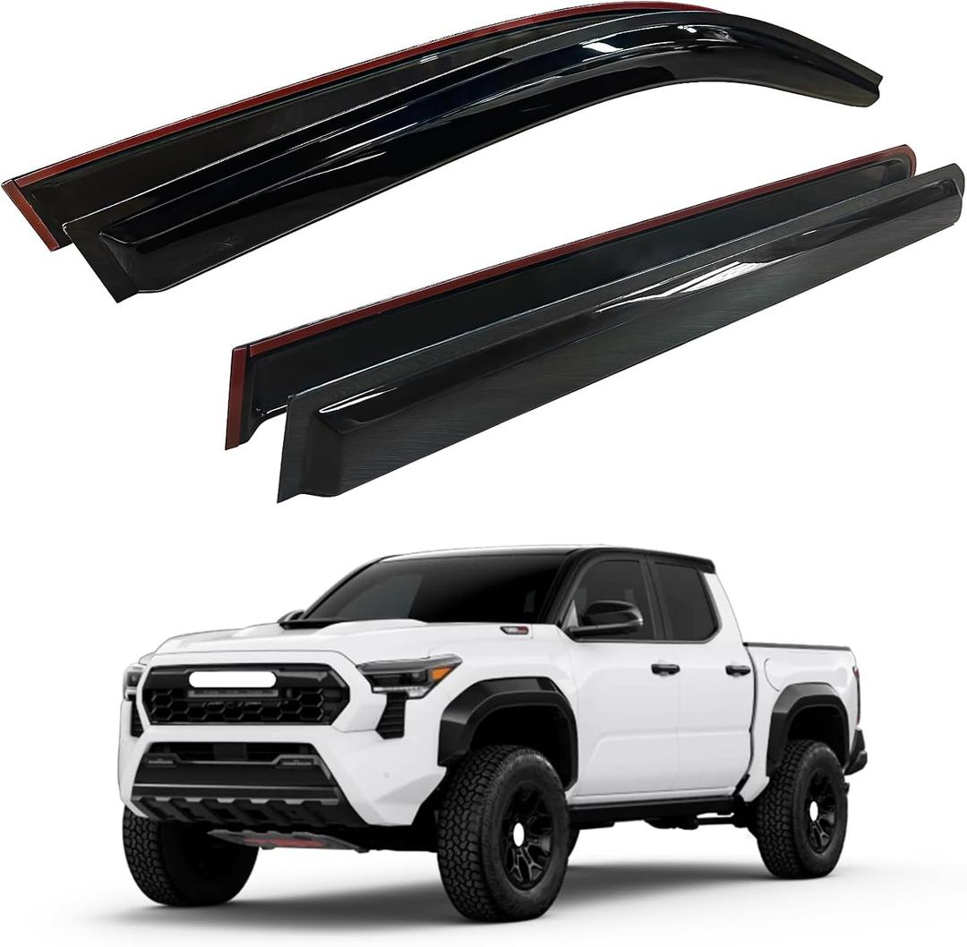 AUXKO Rain Guards for 2024-2026 Toyota Tacoma Double Cab/Crew Cab, Easy-to-Install Rain Guards - Out-Channel Vent Visors Accessories for Truck, Side Window Wind Deflectors & Visors