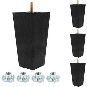 Litoexpe Plastic Furniture Leg, 6 Inch Square Sofa Leg, Set of 4 Furniture Feet for Dresser Cabinet Chair Bed Coffee Table, with M8 T-nut (Squarem8)