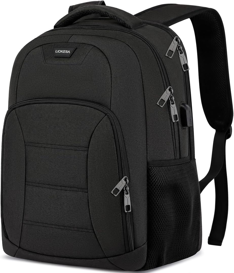 School Backpacks for Teen Boys Girls, Laptop Backpack with USB Charging Port, 15.6 Inch Water Resistant College Bookbag Daypack for Men Women, Black