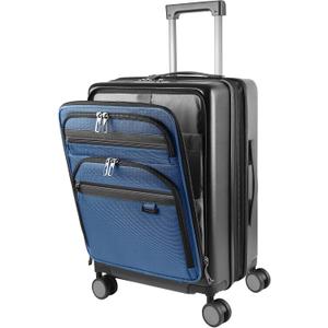 KROSER Hardside Expandable Carry On Luggage 22x14x9 Airline Approved With Front Business Pockets, 20 Inch Suitcases with Wheels, Carry on Suitcase with TSA Lock & USB Port, Black-Haze Blue