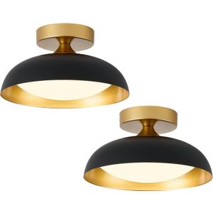 kudos Flush Mount Ceiling Light, 9.5inch LED Ceiling Light Fixture 2 Pack, Black and Gold Finish, 12W 600lm Modern Hanging Light Fixtures for Living Room, Bedroom, 5CCT Adjustable, KDCL01-BK-S-2PK