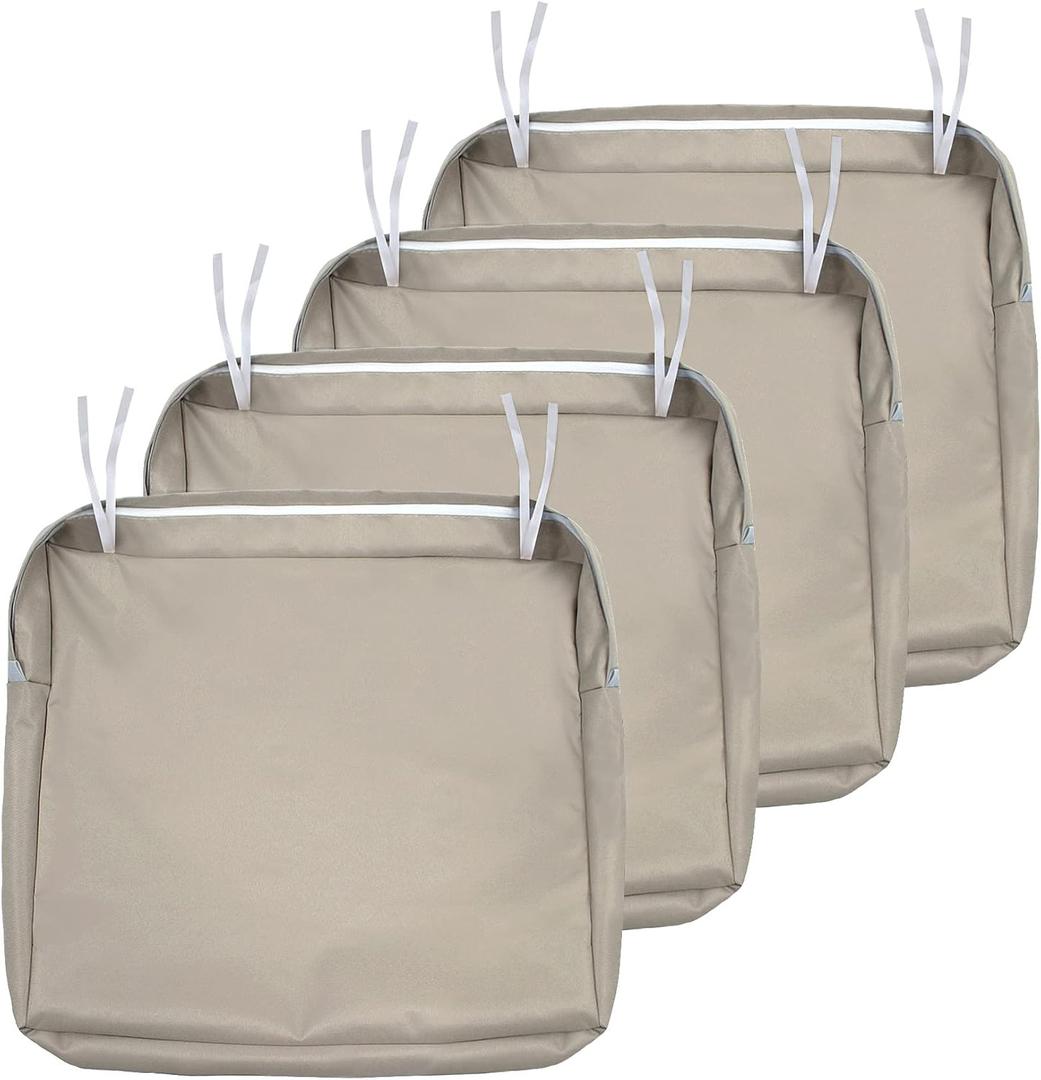 NettyPro Outdoor Cushion Slipcovers Waterproof 4 Pack Patio Chair Seat Cushion Covers with Zipper and Tie, 24 x 24 x 4 Inch, Replacement Cover Only, Khaki