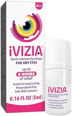 iVIZIA Sterile Lubricant Eye Drops for Dry Eyes, Preservative-Free, Moisturizing, Dry Eye Relief, Contact Lens Friendly, 0.16 fl oz Bottle , Exp 02/2027