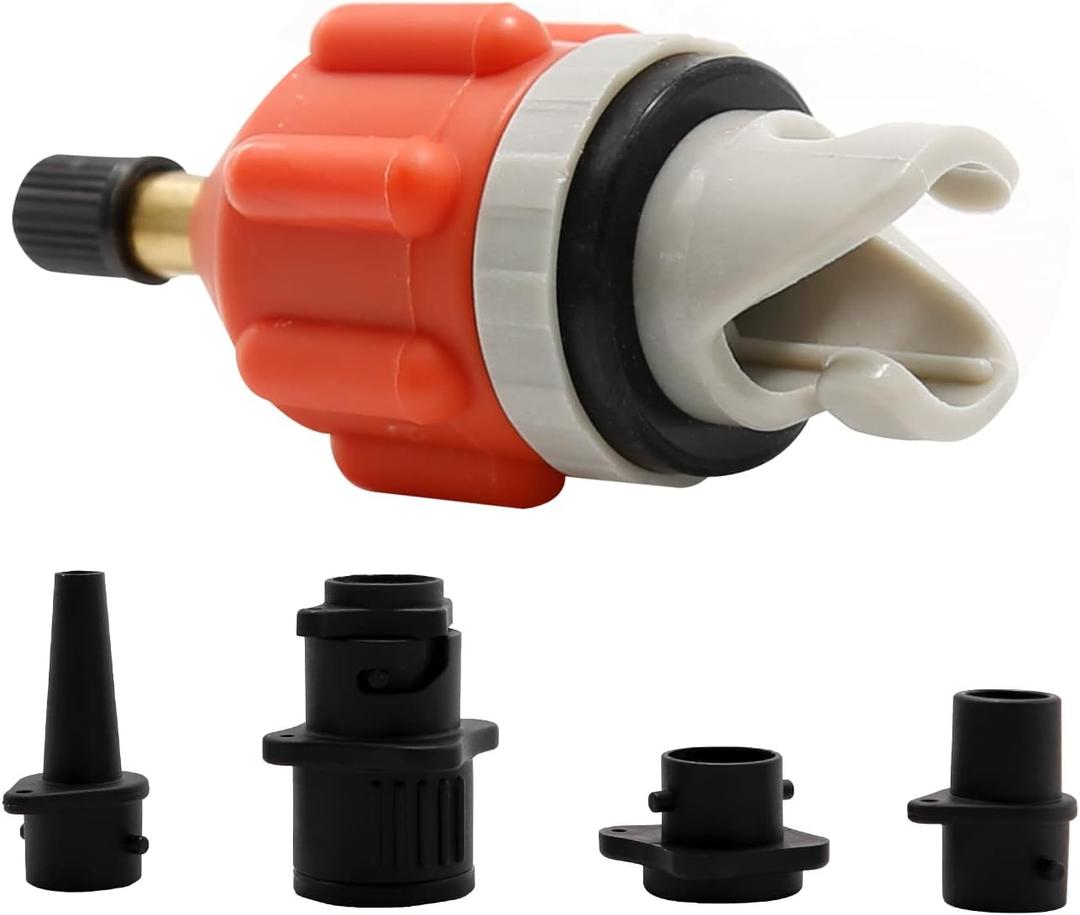 SUP Pump Adaptor Inflatable Boat Air Pump Air Valve Adapter Kit Paddleboard Air Nozzle Multifunctional Conversion Head Air Adapter with 4 Air Valve Nozzles (Orange)