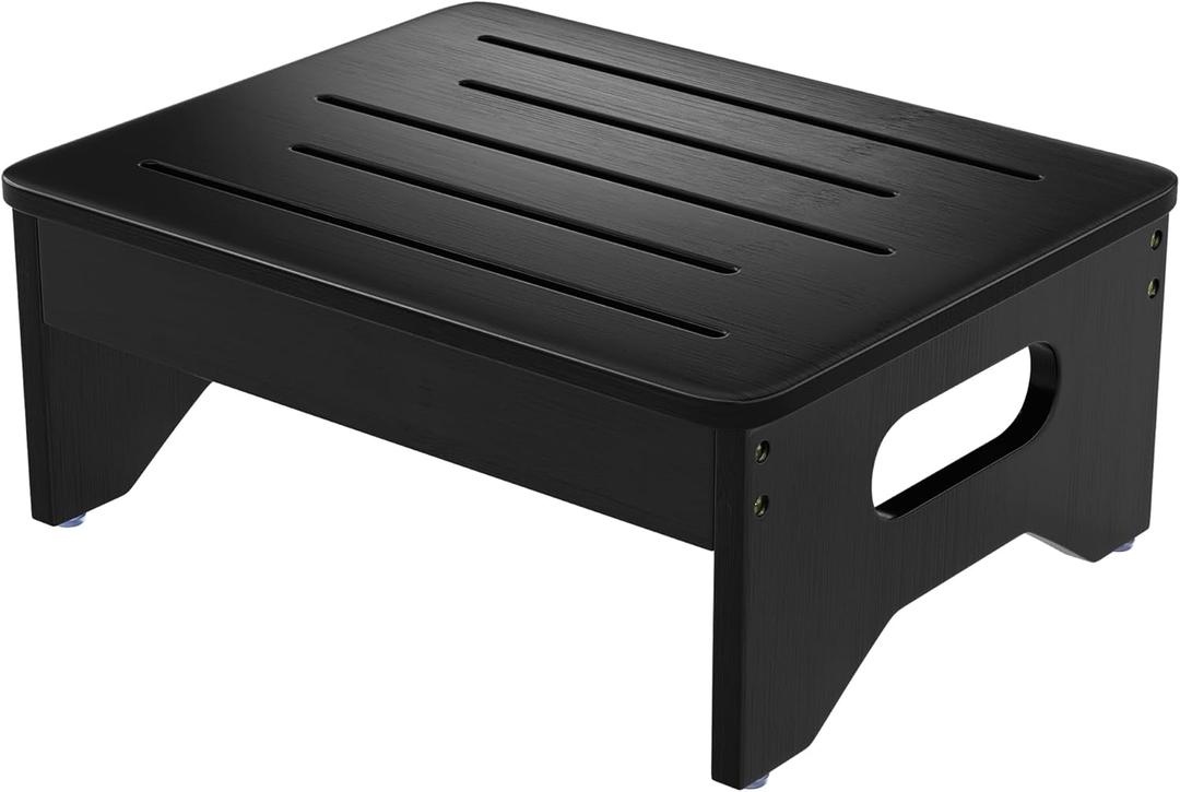 Wooden Step Stools for Adults & Kids, Non-Slip Rubber Feet, 6.5 Inch High, Lightweight Stepping Stool, 400 lbs Capacity, Bed Steps for High Beds, Bathroom & Kitchen, Black