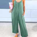 Dokotoo Women's Loose Sleeveless Jumpsuits Adjustable Spaghetti Strap Stretchy Long Pant Romper Jumpsuit with Pockets (Green, XL)