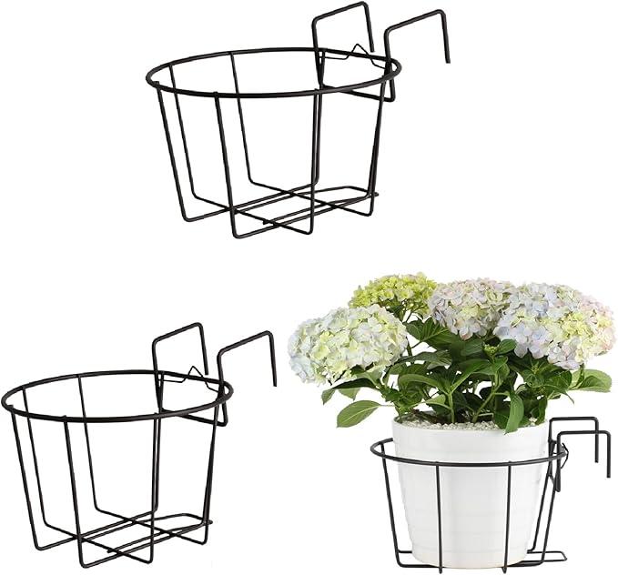 3Pack 10inch Railing Planter Outdoor Balcony Hanging Baskets for Plants Fence Planters Metal Potted Stand Indoor Porch Railing Planters Flower Pot Holder