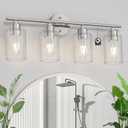 Bathroom Vanity Light Fixtures Brushed Nickel,4 Lights Rustic Farmhouse Vanity Bar Lighting Over Mirror Modern Industrial Wall Sconces Lamp with Cylinder Glass Shade