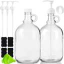2 Pack 64 Oz Laundry Detergent Dispenser with Pump and Lid - Half Gallon Glass Pump Bottle for Laundry Soap Dispenser, Liquid Detergent, Fabric Softener Dispenser - Extra Label, Funnel