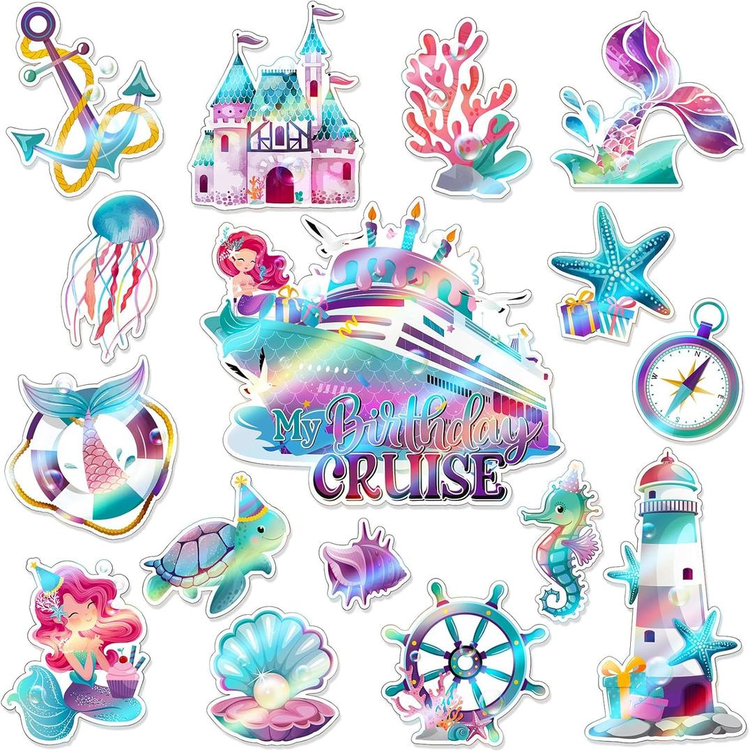 Blosssound 16 Pieces Mermaid Magnets Sea Cruise Door Decorations Magnetic Ocean Birthday Party Magnets for Cruise Ship Door Refrigerator Fridge Car Carnival Party Magnetic Decor Supplies