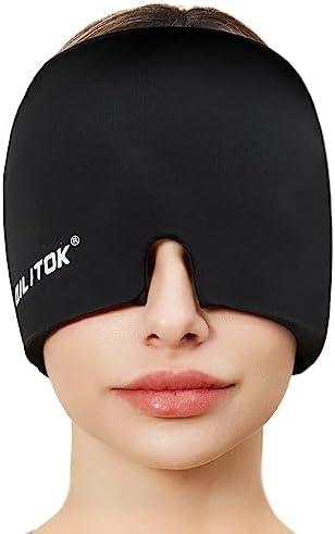 EXQUISLIFE Migraine Headache Relief Cap, Gel Ice Head Wrap, Hot and Cold Therapy, Headache Eyes Mask for Sinus, Puffy Eyes, Tension and Stress Relief (Black)