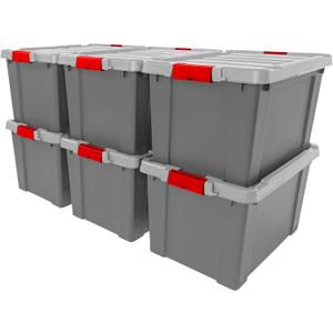IRIS USA 19 Gallon Lockable Storage Totes with Lids, 6 Pack - Gray, Heavy-Duty Durable Stackable Containers, Large Garage Organizing Bins Moving Tubs, Rugged Sturdy Equipment Utility Tool Box