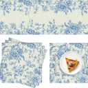 5PCS Blue and White Table Runner & Placemats,Blue Chinoiserie Floral Table Runner 13''x72 with 4 Matching Placemats Machine Washable for Home Party Dining Table Decor Set