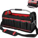HAUTMEC 20" Heavy-Duty Tool Tote with Waterproof Clear Cover, Large Open Top Tool Bag with Rotating Handle, Rigid Frame, EVA Hard Base & Padded Shoulder Strap for Jobsite HT0296