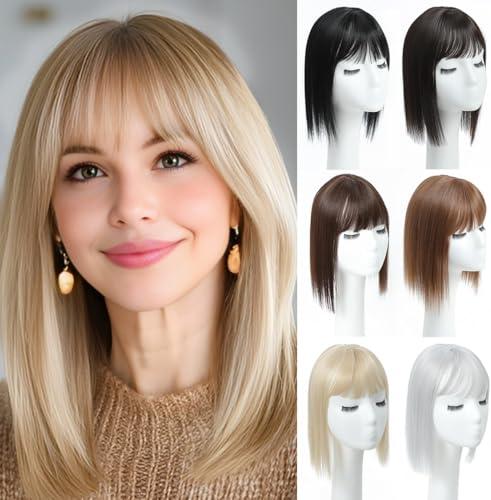 Rose bud Hair Topper with Bangs 3 Clips Multi-Dimensional Blonde 12 Inch Synthetic Wiglets Natural Hairpieces for Women