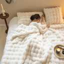 Faux Fur Throw Blanket for Couch, Soft Fluffy Fuzzy Plush Bubble Blanket for Sofa Bedroom Living Room, Cozy Warm Reversible Luxury Winter Blanket, Great Gift Idea in Ivory White,50x60 Inch