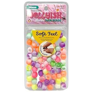 Donna Kids Jellyish Marble Hair Beads – 14mm Soft Silicone Bead with Threading Tool – Pain-Free, Noiseless Beads for Braids & Ponytails – Tangle-Free Design (NEON ASST)