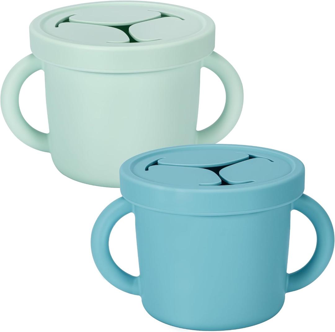 Snack Containers, Silicone Food Grade Silicone Cups, Toddler Snack Container Cups with Handles and Lid for Toddlers