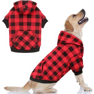 Dog Hoodie Sweater Red Buffalo Plaid Pet Clothes Warm and Soft Breathable Cozy Pet Hoodies for Large Dogs Dog Sweaters for Extra Large Dogs with Pocket(XXL)