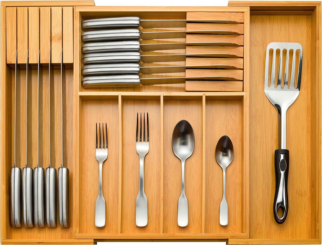 Bambsi Drawer Organizer - Expandable Kitchen for Utensils, Cutlery, and Silverware (Utensils Utensil)