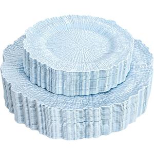 DaYammi 60Pcs Blue Plastic Plates - Light Blue Pates Disposable - Heavy Duty Plastic Plates for Party Including 30 Dinner Plate, 30 Dessert Plate, Blue Disposable Plates for Party Wedding Dinner  