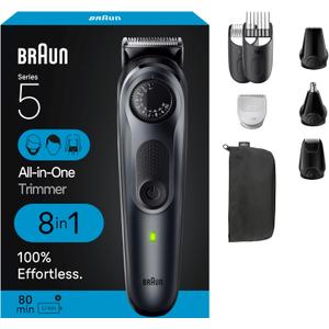 Braun All-in-One Style Kit Series 5 5480, 8-in-1 Trimmer for Men with Beard Trimmer, Body Trimmer for Manscaping, Hair Clippers & More, Ultra-Sharp Blade, 40 Length Settings, Waterproof (Black)