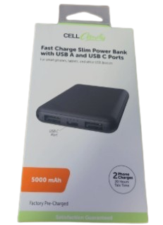 Fast Charge Slim Power Bank With USB A and USB C Port