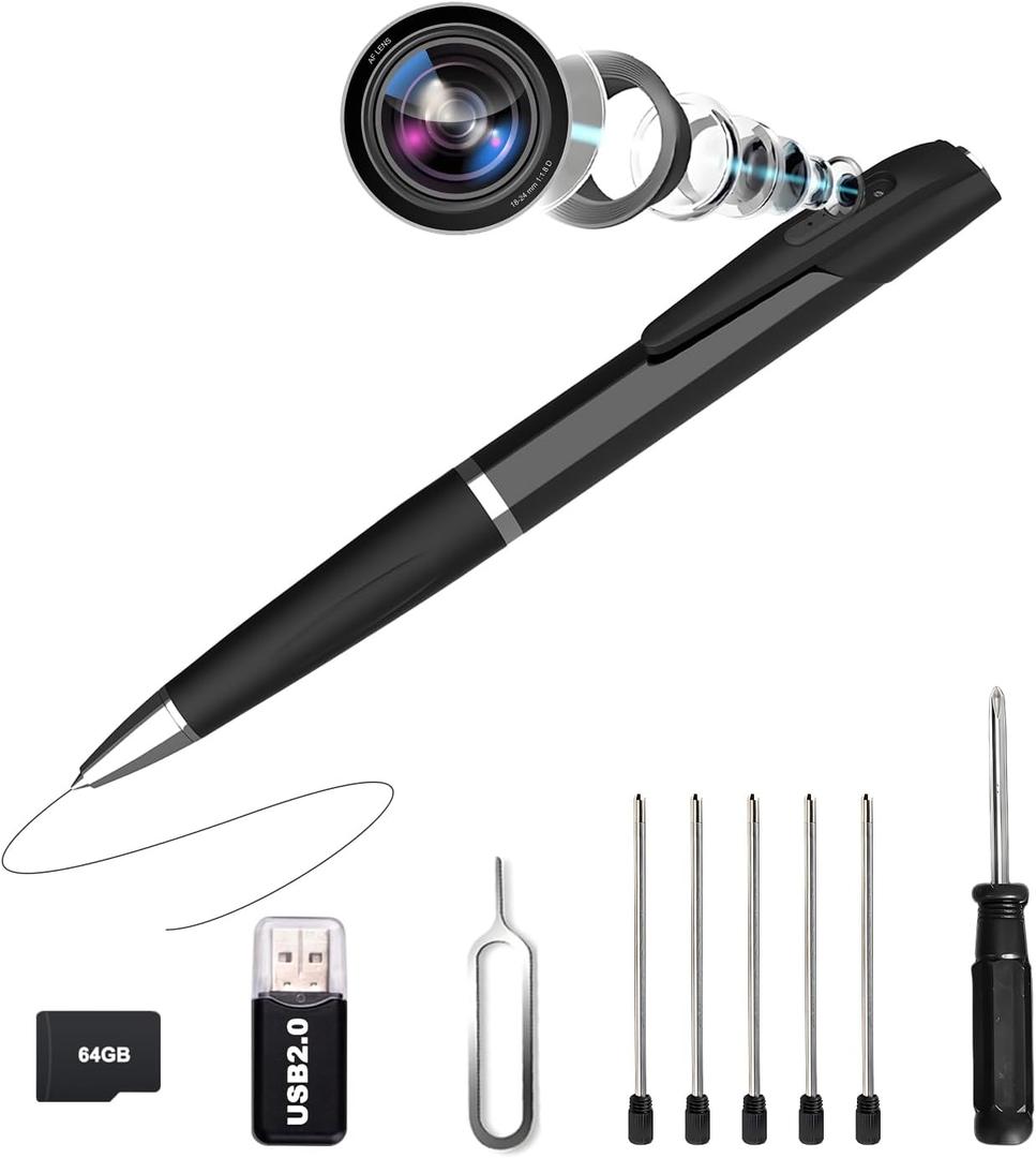 Hidden Camera, 2026 Pro 64GB Spy Pen Camera, 1080P FHD Cam Pen with Video or Picture Taking, Long Battery Life, Loop Mode, No WiFi Needed Security Camera, Body Cam for Business, Offices or Daily Use