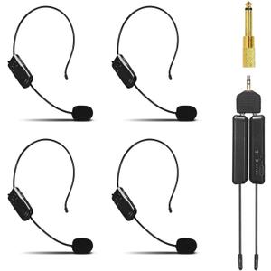 Wireless Microphone System for 4 People,2.4G Wireless Headset Mics and Handheld Mics 2 in 1, Ideal for Speakers, Voice Amplifier, PA System, Teacher, Tour Guides, Fitness Instructor