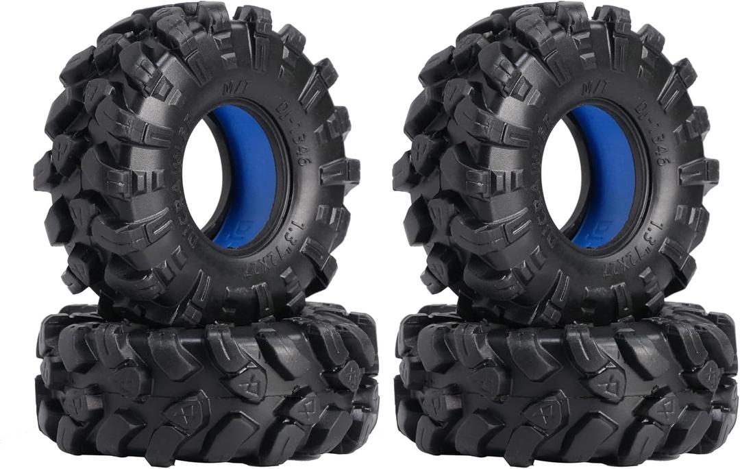 Djcrawler 1.3-Inch All-Terrain Crawler Tires, Large 72 * 27Mm Tire Suitable For 1/18 Trx4M, 1/24 Rc Crawler, Axial Scx24, Fms Fcx24 Remote-Controlled Model Car Upgrade Kits, With Silicone Pads (Blue)