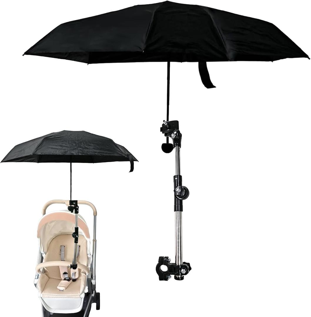 Universal Umbrella Mount Holder,180° Adjustable Umbrella Holder for Stroller,Hole Diameters 0.8-1.3cm,Umbrella Clamp Umbrella Stretch Mount Stand Holder for Stroller,Wheelchair,Walker,Rollator