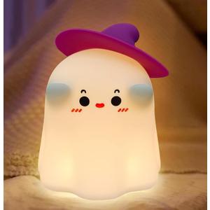 Halloween Ghost Night Light for Kids, Cute Soft Silicone Nursery Bedside Touch Lamp with 3 Levels of Brightness Dimmable, 30 Min Timer, USB Rechargeable, Use for Bedroom Office Desk Deco (Purple)