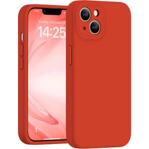 Case for iPhone 13, Full Camera Protection, Liquid Silicone Silky-Soft Touch, Shockproof Protective Phone Cover with Anti-Scratch Microfiber Lining - Brick Red