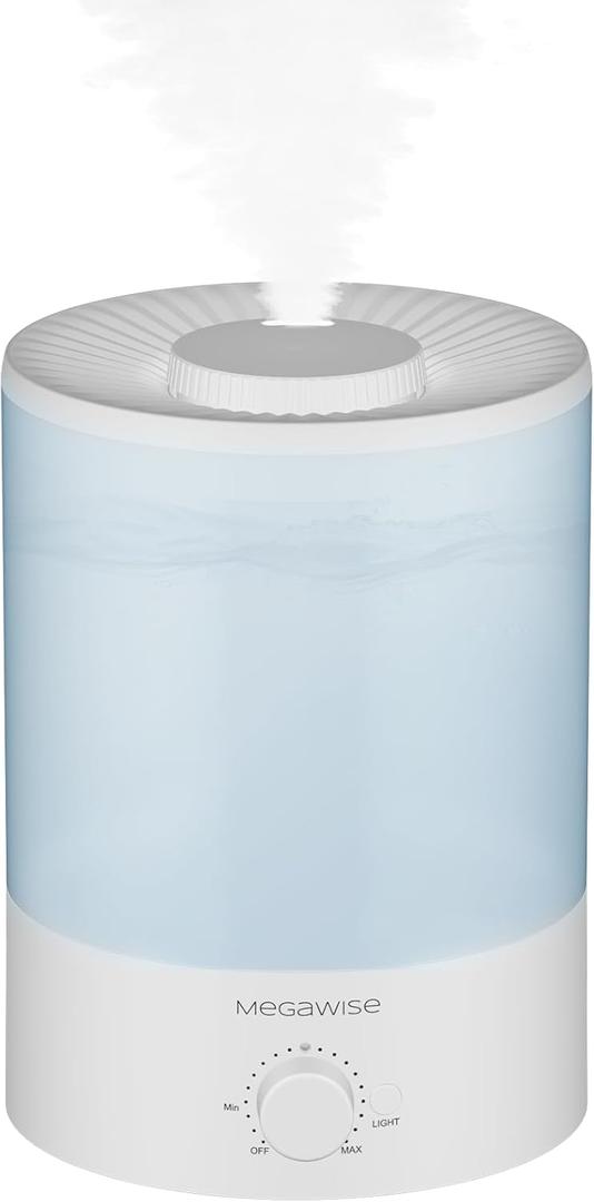 MegaWise Healthy Top-Refill Cool Mist Humidifiers for Bedroom, 24dB Ultrasonic Air Vaporizer with Water Filter for Baby [PP Material], Colorful Night Light,1 Gal Essential Oil Diffuser, Auto Shut Off (3.8 l)