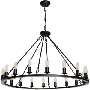 Goozegg 36 inch Wagon Wheel Chandelier 18 Lights Modern Farmhouse Ceiling Light Fixtures for Dining Room Living Room Hallway Entryway Foyer, Black