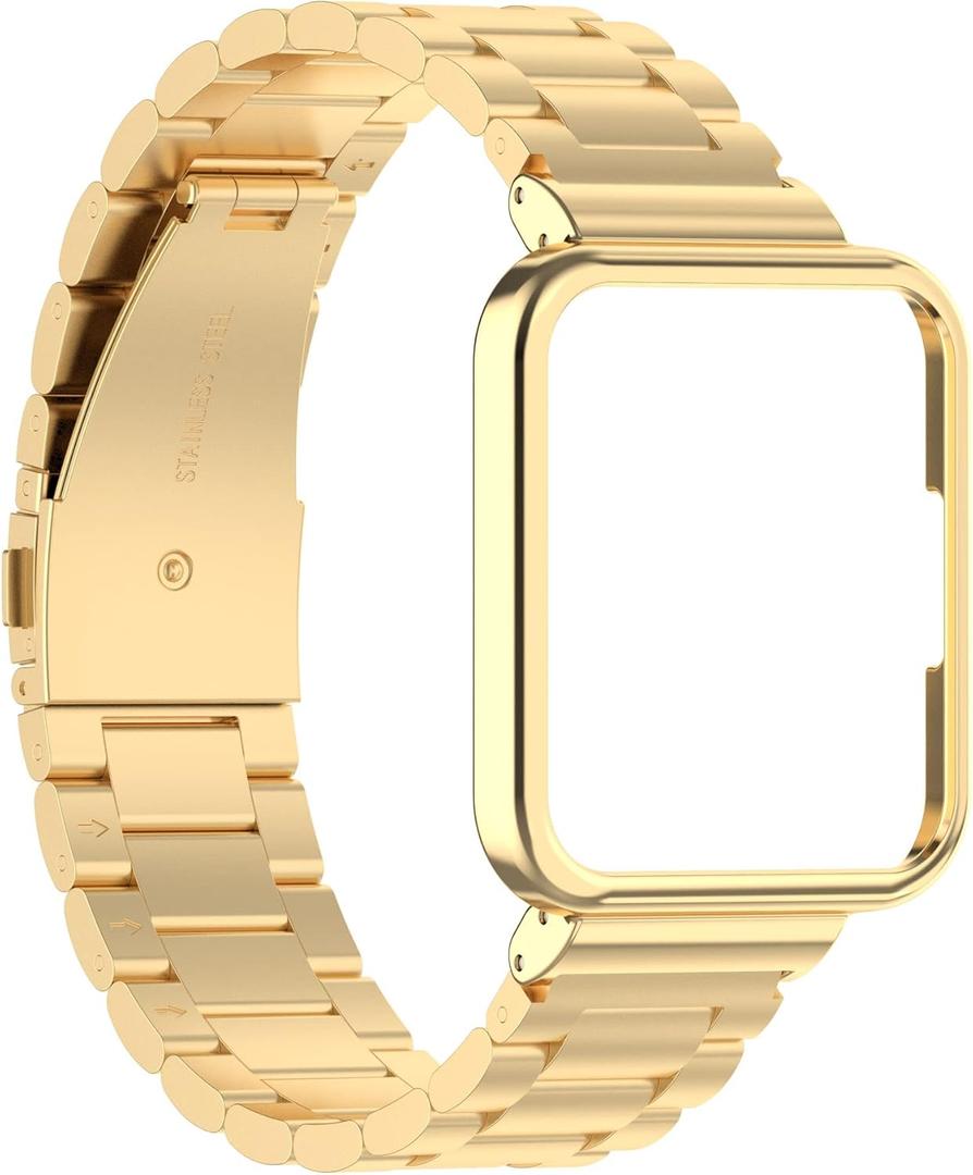 TenCloud Watch Band Compatible with Xiaomi Mi Redmi Watch 2 Lite Strap Adjustable Solid Stainless Steel Wristband Metal (Gold)