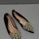 YJJQMYYCPA Flats for Women Bling Rhinestone Pointed Flat Shoes Comfort Slip on Low Heel Wedding Dress Shoes Ballet Flat Shoe Black, 7.5