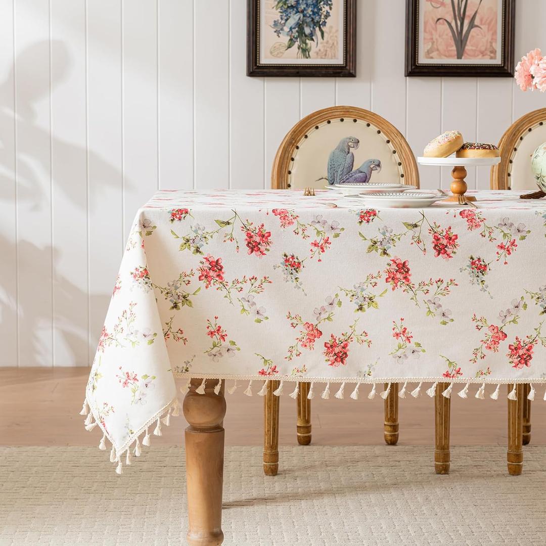 Rectangle Tablecloth Pastoral Style, Waterproof & Stain Resistant Table Cloth Wrinkle Free Table Cover for Dining/Kitchen/Patio, Washable Indoor & Outdoor Use, 55"X86" Red