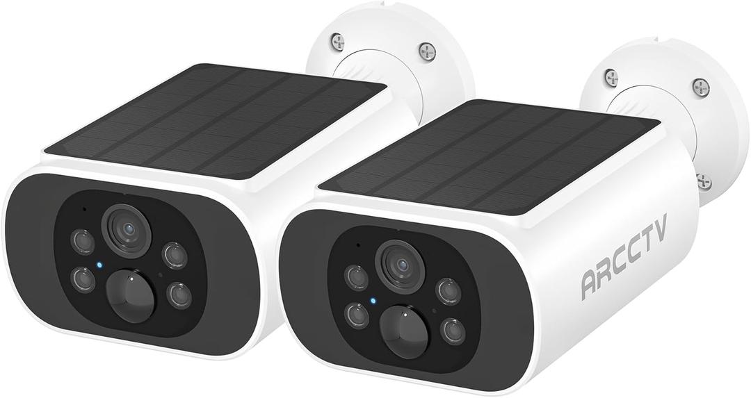 ARCCTV Solar Security Camera Outdoor Wireless, 4MP Battery Powered Home Surveillance Camera with Embedded Solar Panel, PIR Motion Sensor, 2.4G/5G Dual Band WiFi (2 Pack)