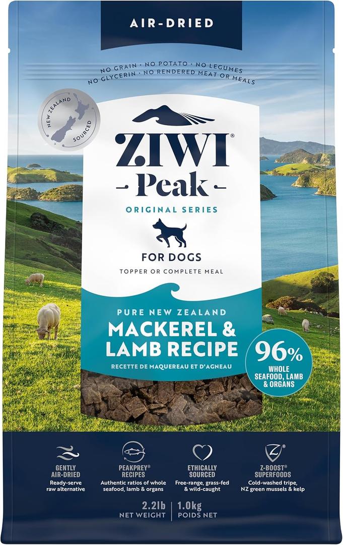 ZIWI Peak Air-Dried Dog Food  Mackerel & Lamb - All Natural, High Protein, Grain Free, Limited Ingredient w/ Superfoods (35.2oz) (2.2 Pound (Pack of 1))
