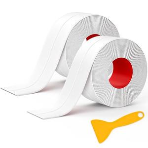 Mokani Caulk Tape Waterproof Self Adhesive, White Caulking Sealant Strip for Kitchen, Countertop, Bathroom, Sink, Bathtub, Toilet, Floor Wall Edge Protector with Sealing Tool (1.5" x 10.5Ft)