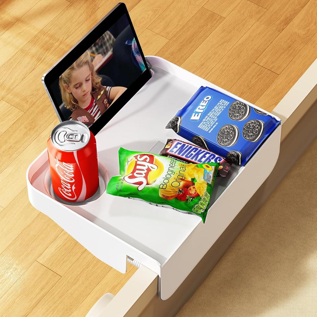 Bedside Caddy with Cup Holder, Bedside Shelf for Dorm Bed & Top Bunk Dorm Room Essentials Clip On Bed Side Table Tray Organizer for Top Bunk, College Dorm, or Kids Bedroom