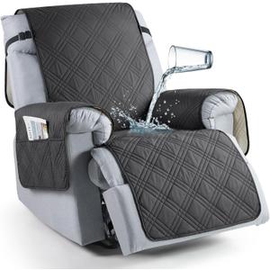 TAOCOCO Waterproof Recliner Chair Covers 30 Inch Wide, Oversized Recliner Covers for Recliner Chair with Pocket, Recliner Slipcovers with Straps Furniture Protector for Kids Pets (30'', Charcoal Gray)