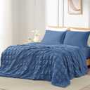 Cozy Bliss Cooling Comforter Seersucker Plaid King, Q-Max 0.4 Reversible Lightweight Cooling Blanket, Breathable Silk Smooth Summer Bedding Quilt for Hot Sleepers Night Sweats, Denim Blue
