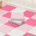 Amylove 36 Pcs Plush Foam Floor Mat Square Interlocking Carpet Tiles with Border Fluffy Play Mat Floor Tiles Soft Climbing Area Rugs for Home Playroom, 12 x 12 x 0.4 Inch(White, Pink, Rose Red)