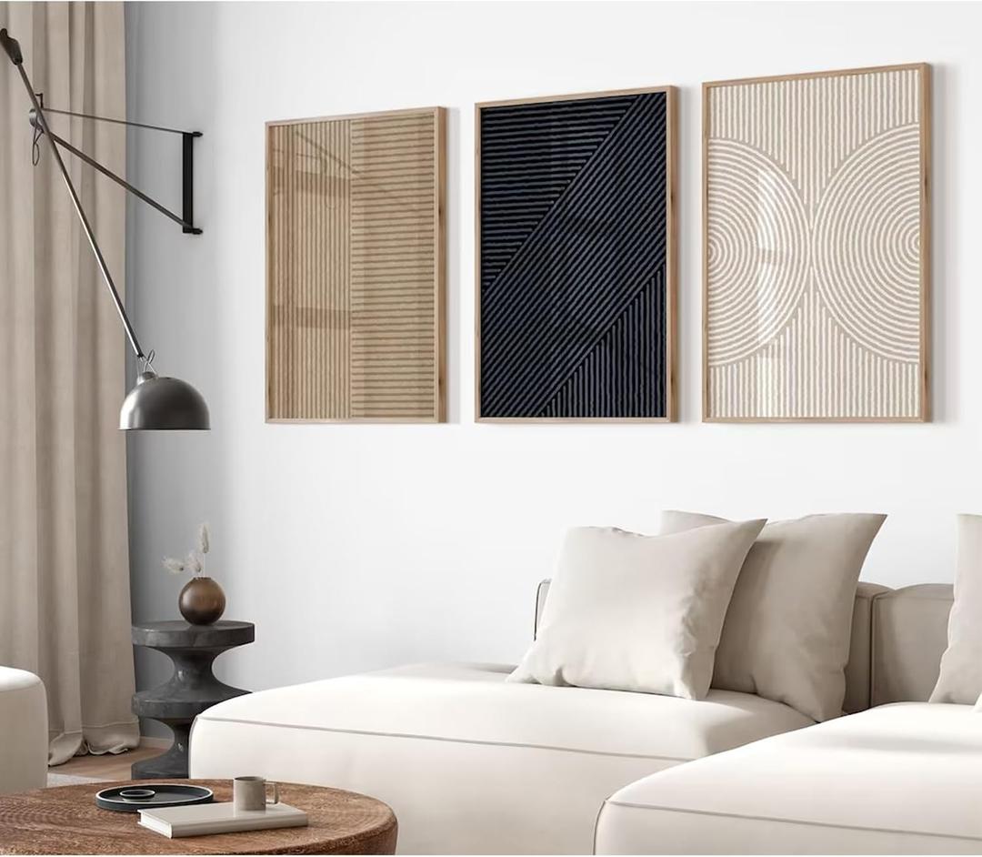 Modern Abstract Pictures Wall Art Boho Neutral Canvas Wall Art Minimalist Line Wall Decor Beige Black Brown Artwork Abstract Modern Painting Prints for Living Room Bedroom 24x36 Inch NO FRAME Set of 3