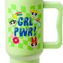 Silver Buffalo Powerpuff Girls Girl Power Groovy Retro Featuring Blossom, Bubbles, and Buttercup Stainless Steel Tumbler with Handle and Straw, Fits in Standard Cup Holder, 40 Ounces