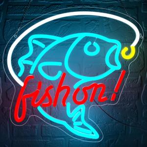 Fishing Neon Sign for Wall Decor Fishing Neon Light for Man Cave Dimmable LED Light Up Sign for Bedroom Living Room Club Party Birthday Gifts Wall Art Size 12.9 * 12.9(WZCP051) (Blue)